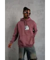 Erkek 3 İplik Pamuklu Kapüşonlu Baskılı Cepli Sweatshirt Hoodie - Gül Kurusu