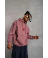 Erkek 3 İplik Pamuklu Kapüşonlu Baskılı Cepli Sweatshirt Hoodie - Gül Kurusu