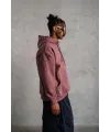 Erkek 3 İplik Pamuklu Kapüşonlu Baskılı Cepli Sweatshirt Hoodie - Gül Kurusu