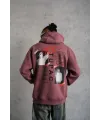 Erkek 3 İplik Pamuklu Kapüşonlu Baskılı Cepli Sweatshirt Hoodie - Gül Kurusu