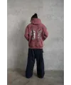 Erkek 3 İplik Pamuklu Kapüşonlu Baskılı Cepli Sweatshirt Hoodie - Gül Kurusu