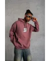 Erkek 3 İplik Pamuklu Kapüşonlu Baskılı Cepli Sweatshirt Hoodie - Gül Kurusu