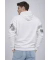 Erkek 3 İplik Pamuklu Kapüşonlu Baskılı SweatShirt hoodie - Beyaz
