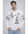 Erkek 3 İplik Pamuklu Kapüşonlu Baskılı SweatShirt hoodie - Beyaz