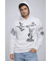 Erkek 3 İplik Pamuklu Kapüşonlu Baskılı SweatShirt hoodie - Beyaz
