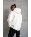 Erkek 3 İplik Pamuklu Kapüşonlu Cepli Düz Oversize Hoodie Sweatshirt - Beyaz