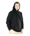 Erkek 3 İplik Pamuklu Kapüşonlu Cepli Oversize Hoodie Sweatshirt - Siyah