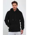 Erkek 3 İplik Pamuklu Kapüşonlu Cepli Oversize Hoodie Sweatshirt - Siyah