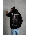 Erkek 3 İplik Pamuklu Kapüşonlu Kanguru Cepli Baskılı Oversize Hoodie Sweatshirt - Siyah