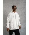 Erkek 3 İplik Pamuklu Kapüşonlu Kanguru Cepli Sweatshirt Hoodie - Beyaz