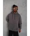 Erkek 3 İplik Pamuklu Kapüşonlu Kanguru Cepli Sweatshirt Hoodie - Gri