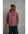 Erkek 3 İplik Pamuklu Kapüşonlu Kanguru Cepli Sweatshirt Hoodie - Gül Kurusu