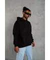 Erkek 3 İplik Pamuklu Kapüşonlu Kanguru Cepli Sweatshirt Hoodie -  Siyah