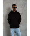 Erkek 3 İplik Pamuklu Kapüşonlu Kanguru Cepli Sweatshirt Hoodie -  Siyah
