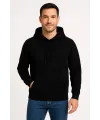 Erkek 3 İplik Pamuklu Kapüşonlu Kanguru Cepli SweatShirt hoodie - Siyah