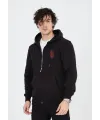 Erkek 3 İplik Pamuklu Kapüşonlu Tam Fermuarlı Cepli Hoodie Sweatshirt - Siyah