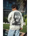 Erkek 3 iplik pamuklu Kışlık Bisiklet Yaka Baskılı SweatShirt - Beyaz