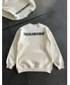 Erkek 3 iplik pamuklu Kışlık Bisiklet Yaka Oversize Baskılı SweatShirt - Beyaz