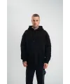 Erkek 3 İplik Pamuklu Oversize Kapüşonlu Nakışlı Hoodie SweatShirt - Siyah