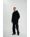 Erkek 3 İplik Pamuklu Oversize Kapüşonlu Nakışlı Hoodie SweatShirt - Siyah