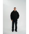 Erkek 3 İplik Pamuklu Oversize Kapüşonlu Nakışlı Hoodie SweatShirt - Siyah