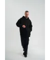 Erkek 3 İplik Pamuklu Oversize Kapüşonlu Nakışlı Hoodie SweatShirt - Siyah