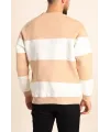 Erkek 3 iplik pamuklu Parçalı Bisiklet Yaka SweatShirt - Bej