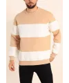 Erkek 3 iplik pamuklu Parçalı Bisiklet Yaka SweatShirt - Bej