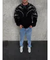 Erkek 3 iplik pamuklu Yıldırım Baskılı Bisiklet Yaka SweatShirt - Siyah