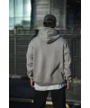 Erkek 3 İplik Penye Kapüşonlu Basic SweatShirt Hoodie - Boyalı Gri