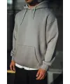 Erkek 3 İplik Penye Kapüşonlu Basic SweatShirt Hoodie - Boyalı Gri