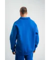 Erkek Açık Yakalı Oversize 3 İplik Pamuklu Sweatshirt - Mavii