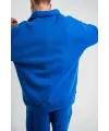 Erkek Açık Yakalı Oversize 3 İplik Pamuklu Sweatshirt - Mavii