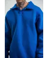 Erkek Açık Yakalı Oversize 3 İplik Pamuklu Sweatshirt - Mavii