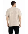 Erkek Asit Yıkama Bisiklet Yaka Kısa Kollu Oversize T-Shirt Tişört - Bej
