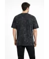 Erkek Asit Yıkama Bisiklet Yaka Kısa Kollu Oversize T-Shirt Tişört - Siyah