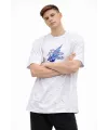 Erkek Asit Yıkamalı Oversize Tişört Bisiklet Yaka Kısa Kol T-shirt - Beyaz