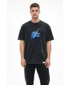 Erkek Asit Yıkamalı Oversize Tişört Bisiklet Yaka Kısa Kol T-shirt - Siyah