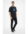 Erkek Asit Yıkamalı Oversize Tişört Bisiklet Yaka Kısa Kol T-shirt - Siyah