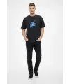 Erkek Asit Yıkamalı Oversize Tişört Bisiklet Yaka Kısa Kol T-shirt - Siyah