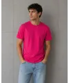 Erkek Basic Pamuklu Tişört Bisiklet Yaka Düz Renk Regular Fit T-Shirt - Fuşya