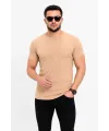 Erkek Basic Tişört Bisiklet Yaka Kısa Kol Günlük Yazlık Slim fit T-Shirt - Bej