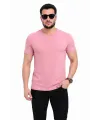 Erkek Basic Tişört Bisiklet Yaka Kısa Kol Günlük Yazlık Slim fit T-Shirt - Pembe