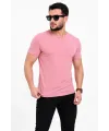 Erkek Basic Tişört Bisiklet Yaka Kısa Kol Günlük Yazlık Slim fit T-Shirt - Pembe