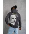 Erkek Baskılı Kapüşonlu 3 iplik pamuklu hoodie Sweatshirt - Gri