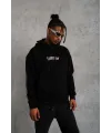Erkek Baskılı Kapüşonlu 3 iplik pamuklu hoodie Sweatshirt - Siyah