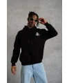 Erkek Baskılı Kapüşonlu 3 iplik pamuklu hoodie Sweatshirt - Siyah