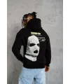 Erkek Baskılı Kapüşonlu 3 iplik pamuklu hoodie Sweatshirt - Siyah