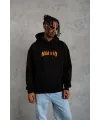 Erkek Baskılı Kapüşonlu 3 iplik pamuklu hoodie Sweatshirt - Siyah