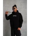 Erkek Baskılı Kapüşonlu 3 iplik pamuklu hoodie Sweatshirt - Siyah